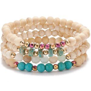 NWOT Set Stacking stretch Bracelets with natural gemstones & Turquoise
